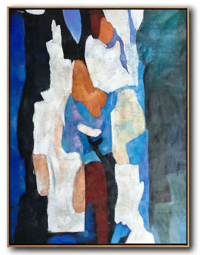 Colorful Wall Art,Hand Painted Large Vertical Contemporary Painting On Canvas,Hand Painted Aclylic Painting On Canvas,Blue,Black,White,Orange,Brown.etc